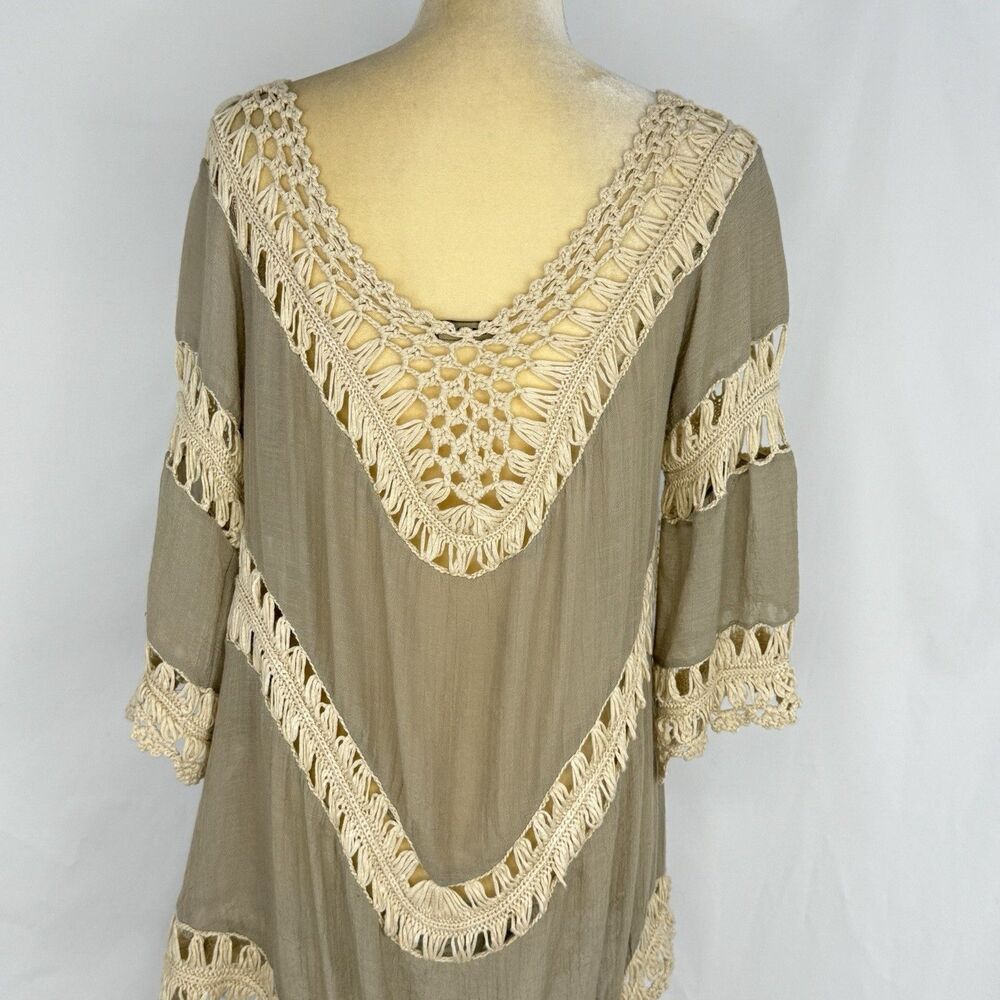John Fashion Women’s Macrame Crochet Tunic Top Green XL Boho Festival Beachy - Picture 7 of 16